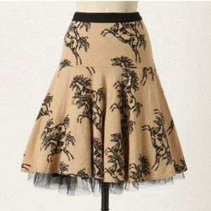 Anthropologie Odille Size 2 Wild Horses Tulle Lined Western Skirt Tan Black